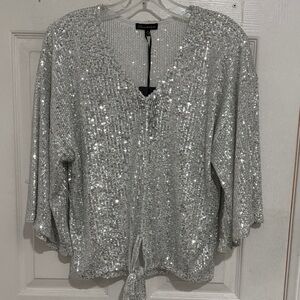 Soprano Silver Sequin Blouse Brand New With Tags M